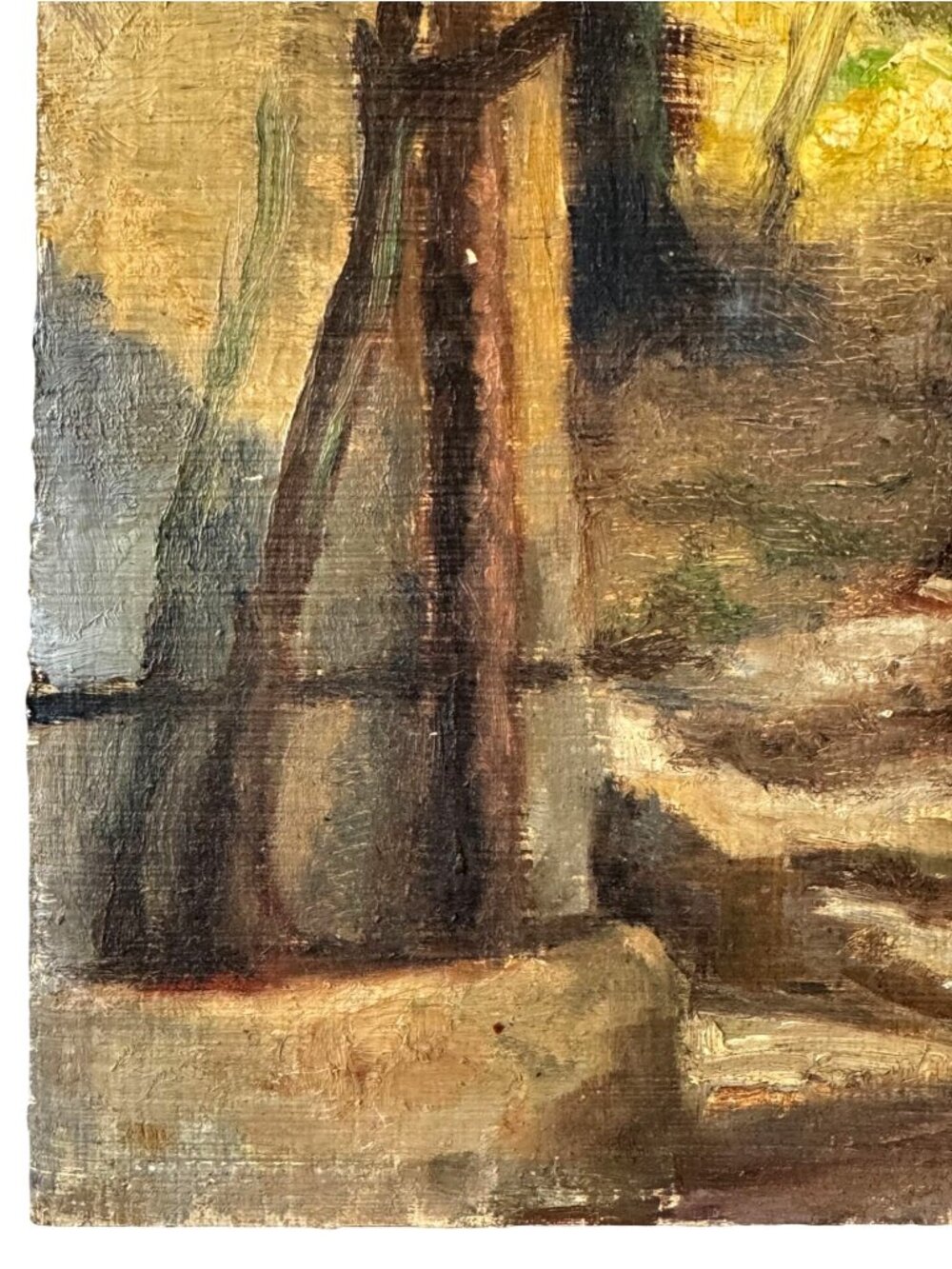 Vintage French Impressionist Oil Painting On Wood Panel Initialed HF Rustic Step - Picture 2 of 8